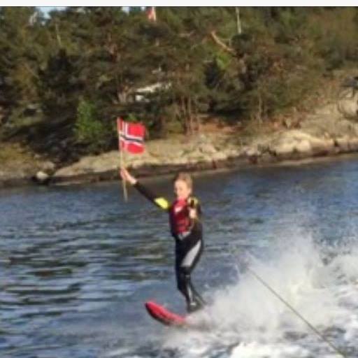 Kid waterskis to Denmark from Norway
