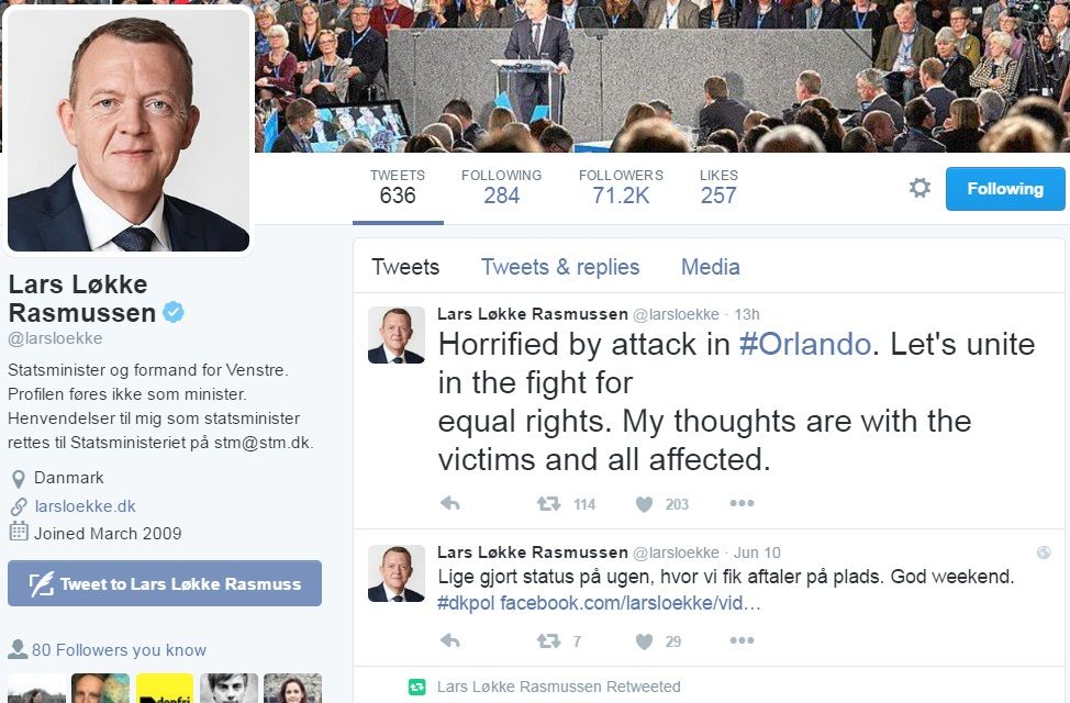 Lars Løkke Rasmussen condemns Orlando terror attack