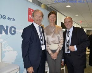 Erik Rasmussen, the founder of Sustainia, and CEO of Monday Morning (left) with UN Global Compact executive director Lise Kingo and Realdania CEO Jesper Nygård at the UN Private Sector Forum in New York (photo: Irene Hell)