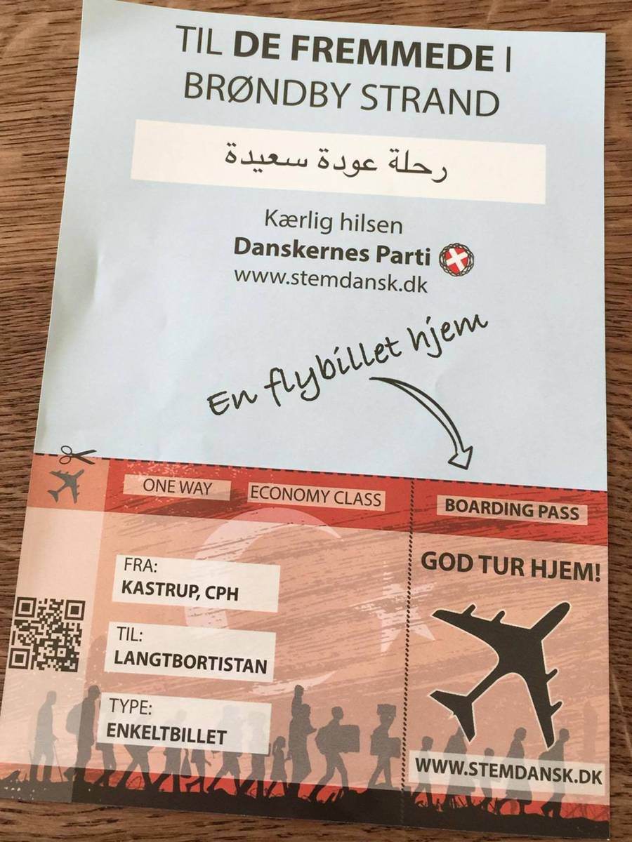 Right-wing Danish party offering immigrants phoney one-way tickets home