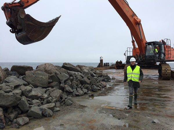 Boulders being sunk as stone reef project begins