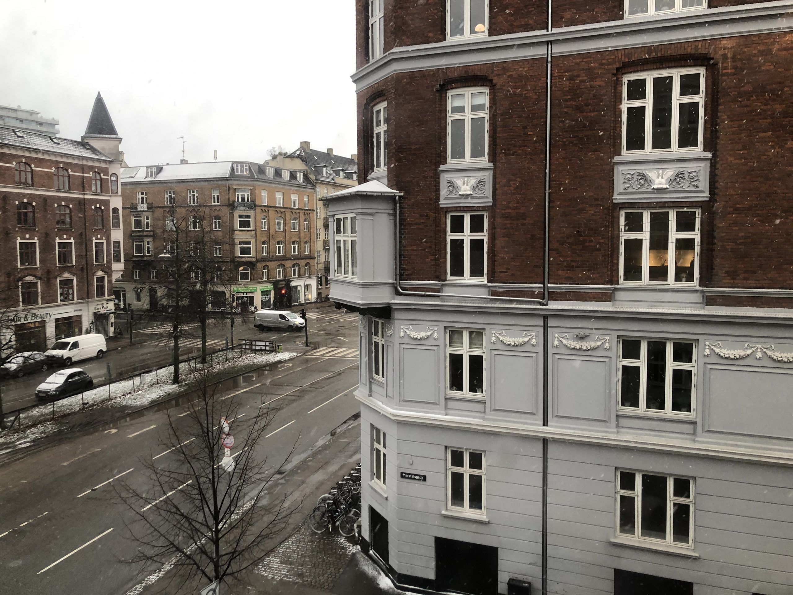 First proper snow falling on Denmark
