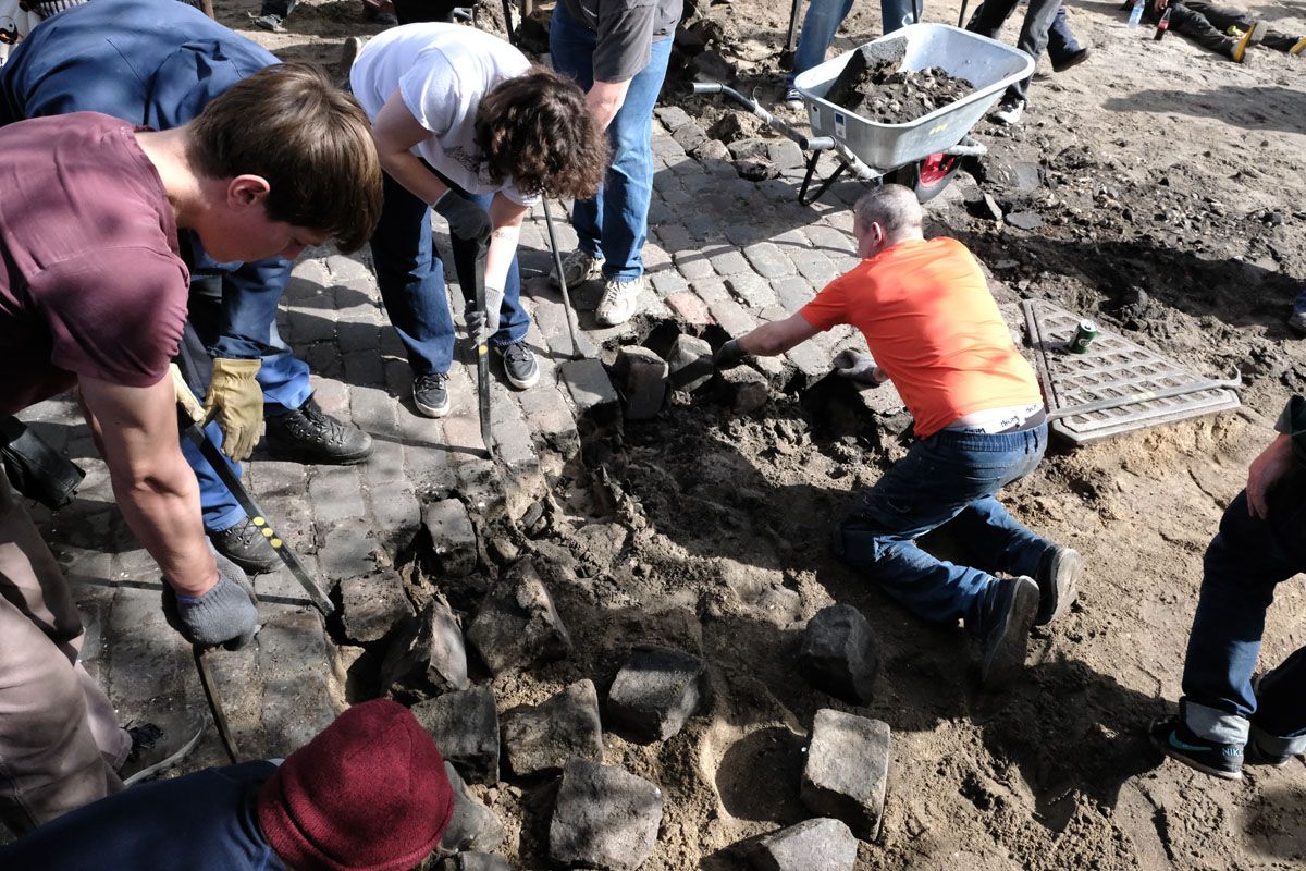 Christiania residents dig up infamous Pusher Street in Copenhagen